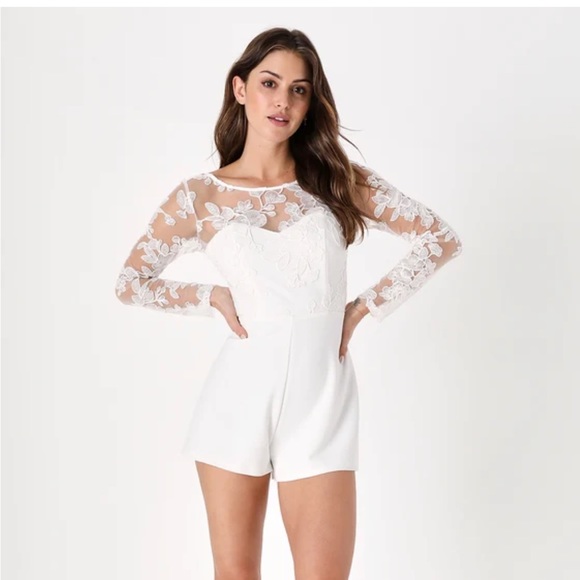 White Lace Bridal Romper - Picture 1 of 8